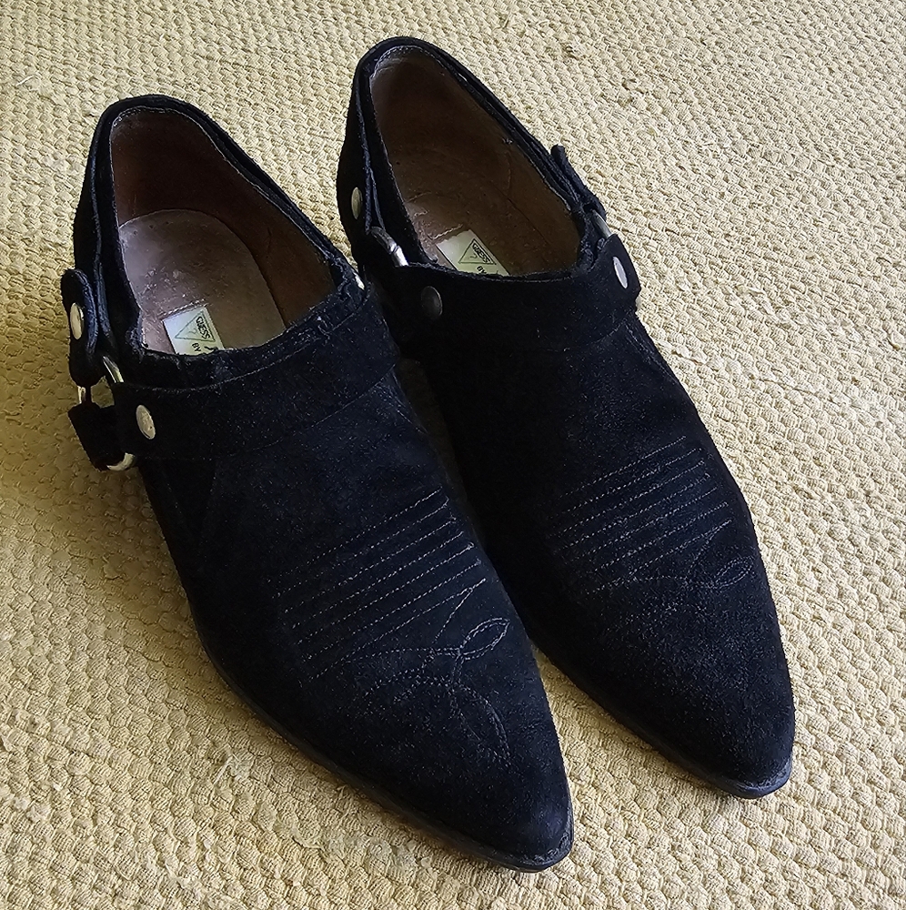 GUESS BY MARCIANO BLACK ANKLE BOOTIES SUEDE SIZE 6.5 VINTAGE SPAIN